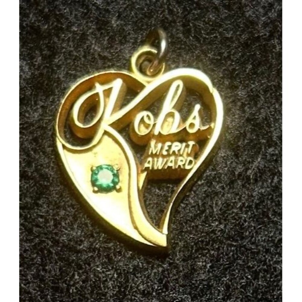 KOBS Merit Award Charm ,Gold tone with green stone  untested, by Balfour